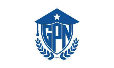 GPN three letter iconic academic logo design vector template. monogram, abstract, school, college, university, graduation cap symbol logo, shield, model, institute, educational, coaching canter, tech