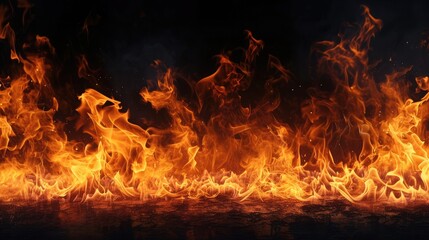 burning fire flame on black background