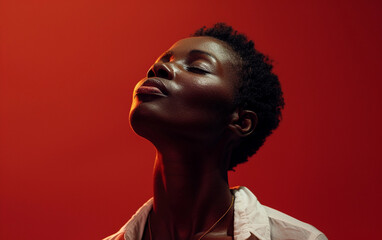 Multiracial Woman in White Shirt Looking Up