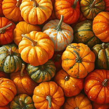 Mixed color pumpkins vegetables photo, Background of fresh pumpkins arranged together on whole image 