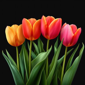 Tulip flower with black Background of fresh tulips arranged together on whole image