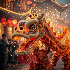 Chinese people celeberating Chinese new year with dragon dances 