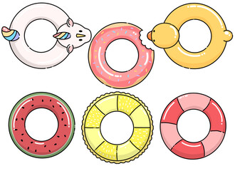 Swim rings. swimming ring colorful, Inflatable rubber toy for water, hand drawn.