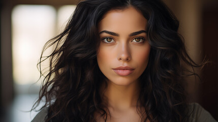 Fototapeta premium Fabulous woman with black hair, beautiful female long wavy hair beauty salon, fashion model concept healthy, natural hair