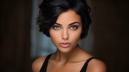 Fabulous woman with black hair, beautiful female long wavy hair beauty salon, fashion model concept healthy, natural hair