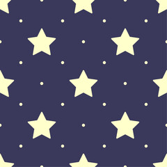 Obraz premium Ivory stars and dots on indigo blue background. Night sky vector seamless pattern.