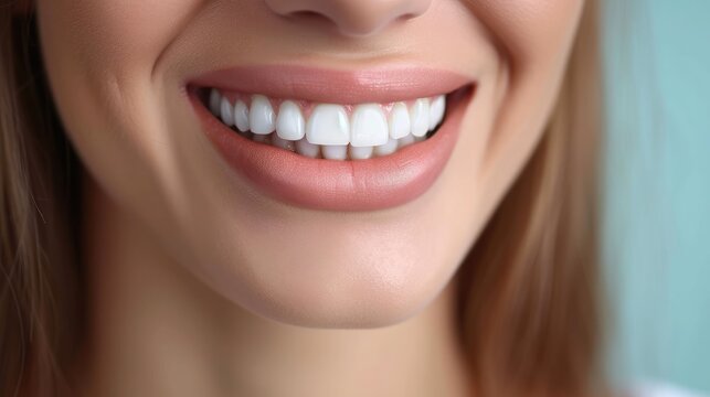 Young woman with healthy gums and teeth, close up.