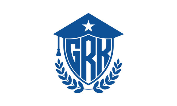 GRK three letter iconic academic logo design vector template. monogram, abstract, school, college, university, graduation cap symbol logo, shield, model, institute, educational, coaching canter, tech