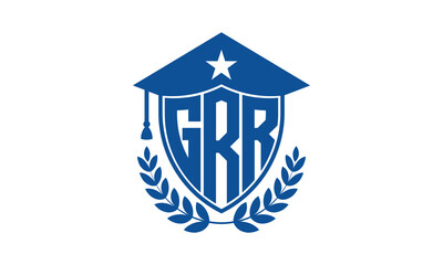 GRR three letter iconic academic logo design vector template. monogram, abstract, school, college, university, graduation cap symbol logo, shield, model, institute, educational, coaching canter, tech