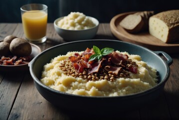 A traditional Estonian dish made from barley or potatoes, cooked with barley groats by ai generated