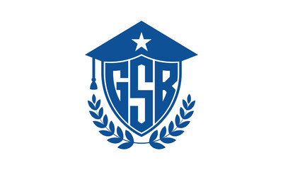 GSB three letter iconic academic logo design vector template. monogram, abstract, school, college, university, graduation cap symbol logo, shield, model, institute, educational, coaching canter, tech