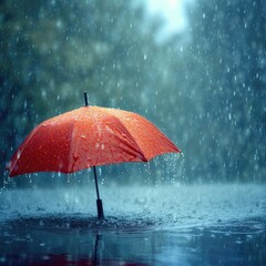 Rain On Umbrella, Weather Concept