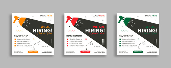 We are hiring job vacancy social media post or square web banner template vector design