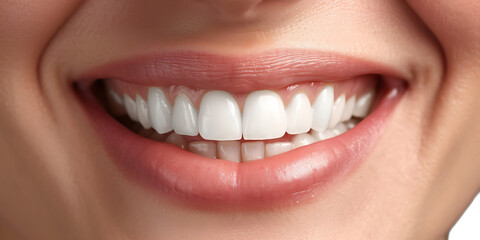 Close Up Woman's smile with beautiful teeth on transparent background PNG