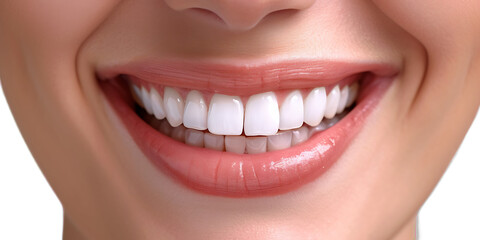 Close Up Woman's smile with beautiful teeth on transparent background PNG