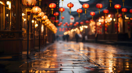 Naklejka premium Chinese new year lanterns in china town.