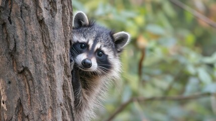 Fototapeta premium Peekaboo Raccoon