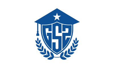 GSZ three letter iconic academic logo design vector template. monogram, abstract, school, college, university, graduation cap symbol logo, shield, model, institute, educational, coaching canter, tech