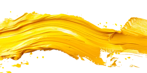 Zelfklevend Fotobehang png yellow paint splashes with Waves, Brush Strokes, and Liquid Gold Elements on a Light Summer Background © AI for You
