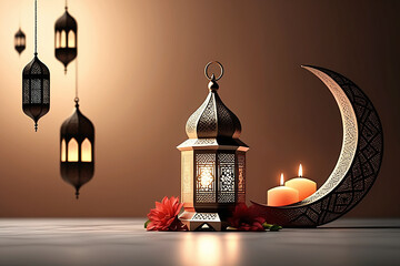 arabic lantern of ramadan celebration background illustration.