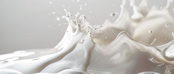Milk splash cream in motion ,white liquid abstract background fresh and clean white, close-up for ads. banner - obrazy, fototapety, plakaty