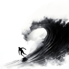 A professional surfer riding a giant wave isolated on white background, minimalism, png

