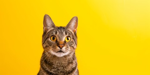 Adorable Cat Banner Against Vibrant Yellow Backdrop Captures Attention Instantly. Сoncept Pet Photography, Vibrant Backdrops, Attention-Grabbing Banners, Instantly Captivating, Adorable Cats