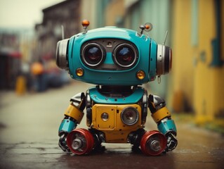 Fototapeta premium Lovely cute baby robot. AI Generated.