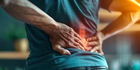 In-Depth Look At The Effects Of Sciatic Nerve Inflammation On Lower Back Pain. Сoncept Sciatic Nerve Inflammation, Lower Back Pain, Causes And Symptoms, Diagnosis And Treatment Options - obrazy, fototapety, plakaty