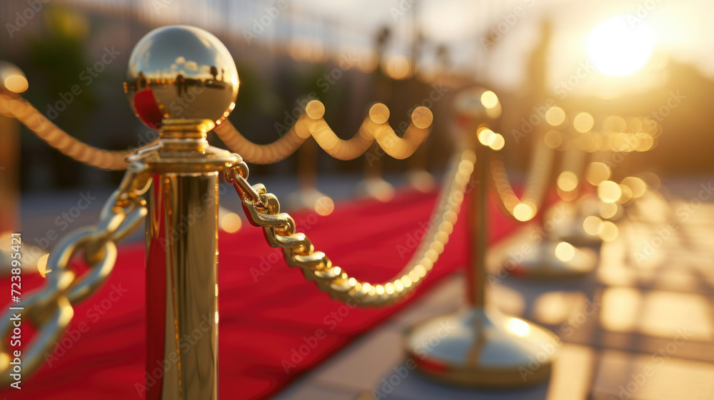 Poster luxurious red carpet with shimmering gold chain. perfect for adding elegance and sophistication to a