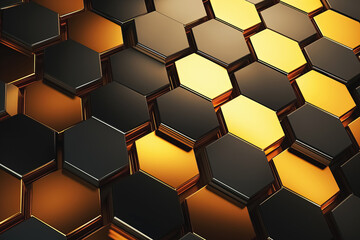 black and golden hexagons background. Generative Ai