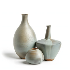 Fototapeta na wymiar Handmade pottery vases isolated on white background, minimalism, png 