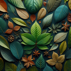seamless background with leaves ,Generative Ai