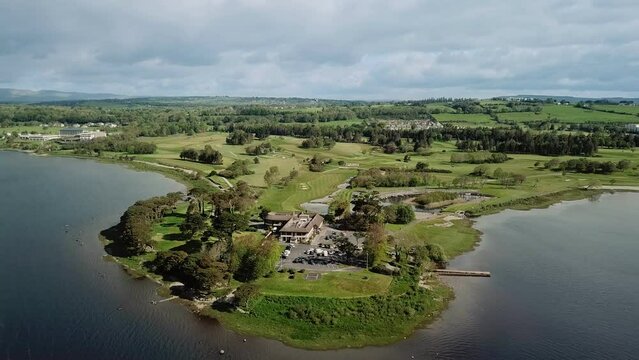 Golf club in Ireland along the lake, Aerial