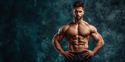 Fototapeta na wymiar Strikingly Fit Male Exhibiting Sculpted Upper Body Muscles, Radiating Strength And Confidence. Сoncept Fitness Model, Chiseled Physique, Strong And Confident, Muscular Upper Body, Radiating Strength