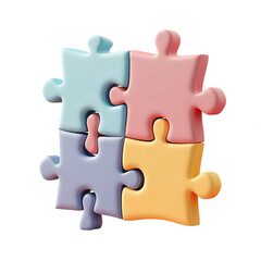 Obraz premium Jigsaw puzzle pieces, 3D render style, isolated on white background cutout.