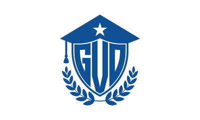 GVO three letter iconic academic logo design vector template. monogram, abstract, school, college, university, graduation cap symbol logo, shield, model, institute, educational, coaching canter, tech