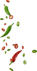 falling red and green chilli slices