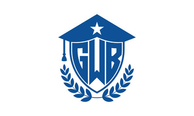 GWB three letter iconic academic logo design vector template. monogram, abstract, school, college, university, graduation cap symbol logo, shield, model, institute, educational, coaching canter, tech