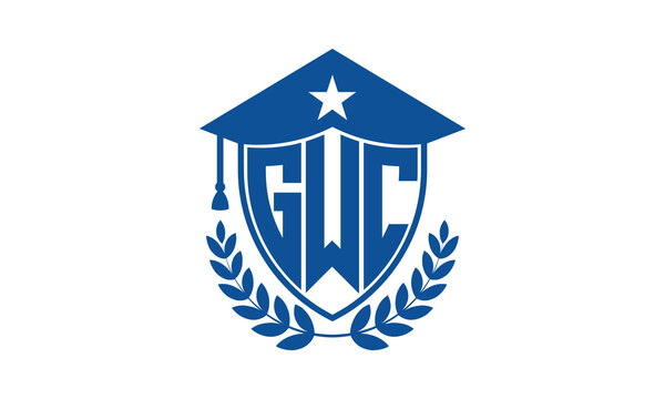 GWC three letter iconic academic logo design vector template. monogram, abstract, school, college, university, graduation cap symbol logo, shield, model, institute, educational, coaching canter, tech