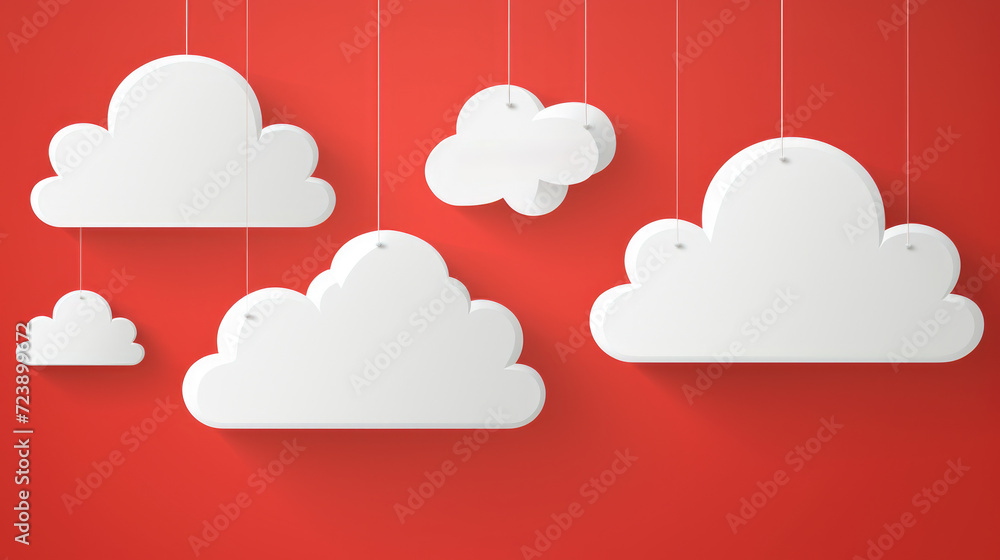 Aufkleber group of white clouds hanging from strings. can be used as decorative element or to create dreamy at