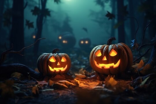 Background decoration for pumpkin in forest Halloween.