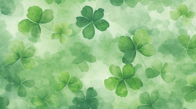Bunch of green shamrock leaves on green background. Perfect for St. Patrick's Day designs and Irish-themed projects