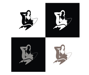 Surfing Woman Silhouette Logo Concept