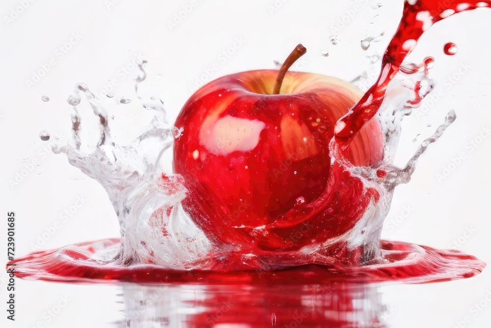 Sticker apple with water splash