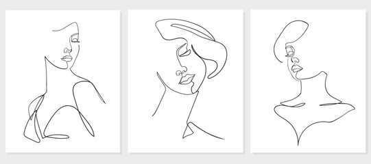 Set of woman portrait. Simple, minimalist vector illustration of beautiful woman.