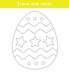 Trace and color cute Easter eggs. Easter egg tracing worksheet. Simple line drawing practice for preschool children.