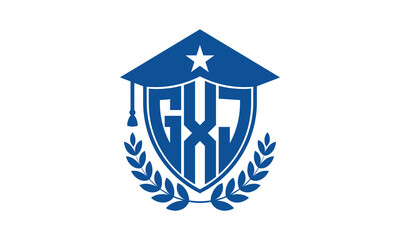 GXJ three letter iconic academic logo design vector template. monogram, abstract, school, college, university, graduation cap symbol logo, shield, model, institute, educational, coaching canter, tech