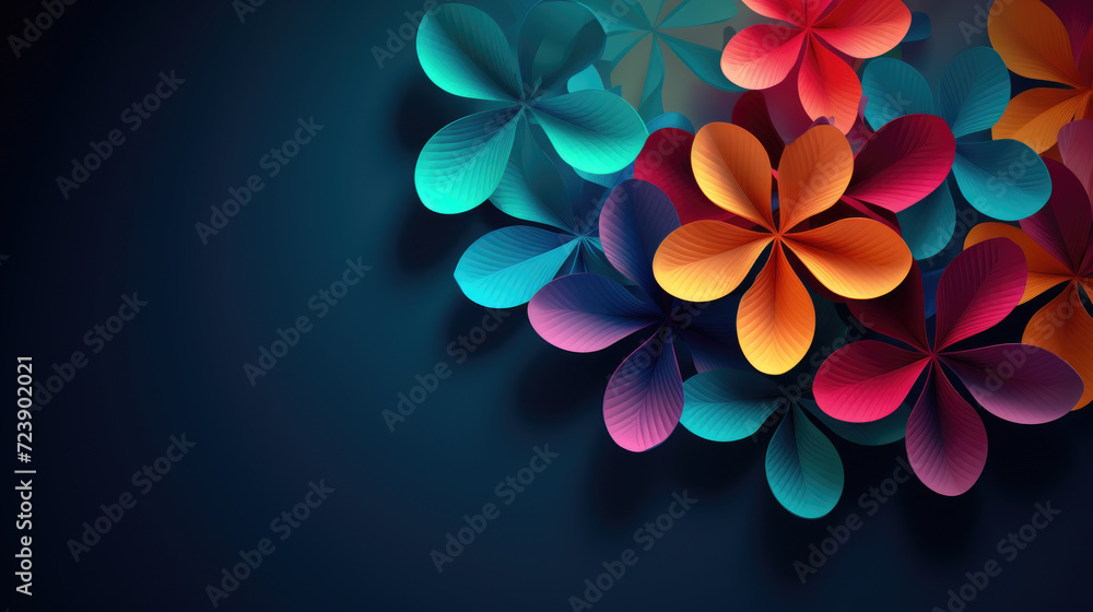 Poster vibrant collection of paper flowers arranged on dark background. perfect for adding pop of color to 