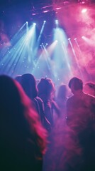 in a student nightclub, boys and girls, dancing